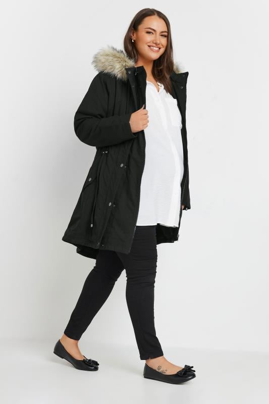 Evans BUMP IT UP MATERNITY Black Fur Trim Parka