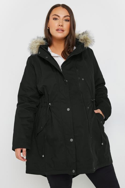 evans BUMP IT UP MATERNITY Black Fur Trim Parka