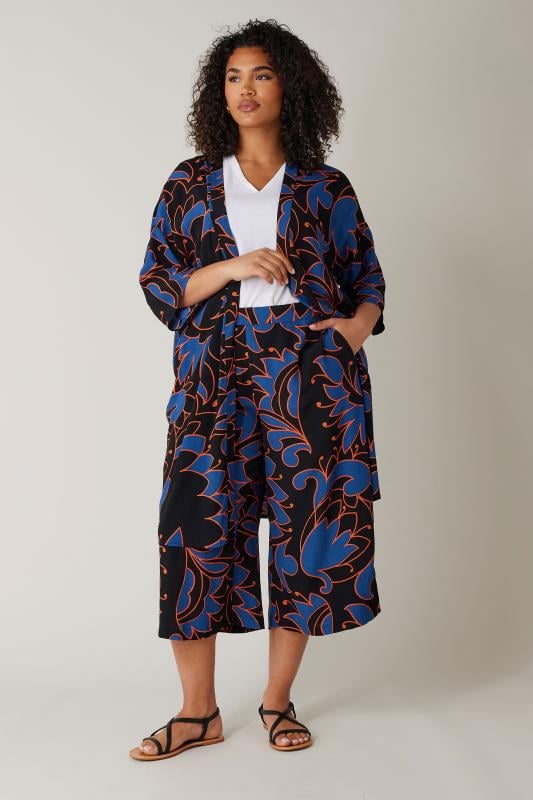 Evans EVANS Curve Black Abstract Print Crepe Wide Leg Trousers