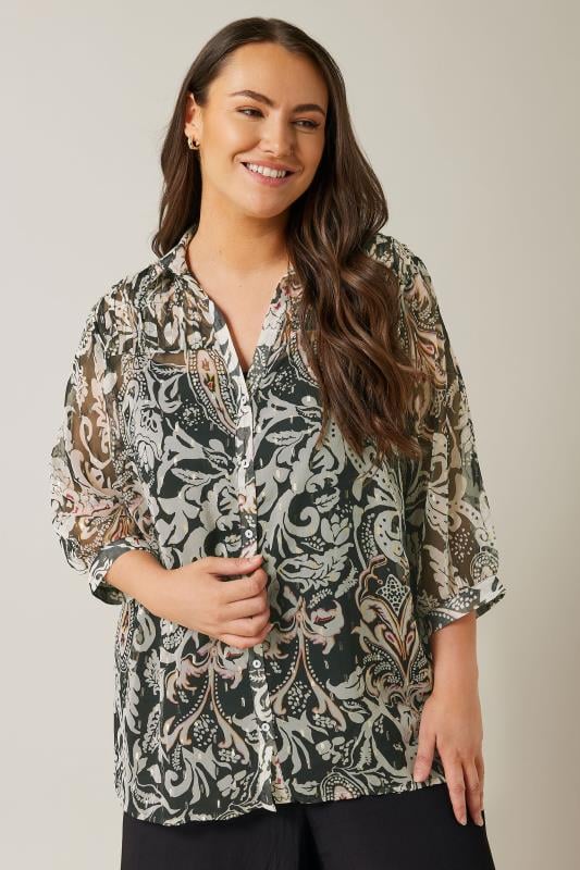 Evans EVANS Curve Black Abstract Print Mesh Boho Blouse