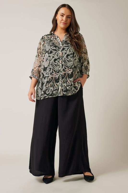Evans EVANS Curve Black Abstract Print Mesh Boho Blouse