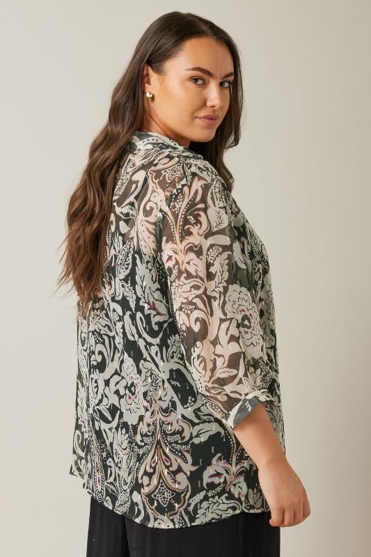 Evans EVANS Curve Black Abstract Print Mesh Boho Blouse