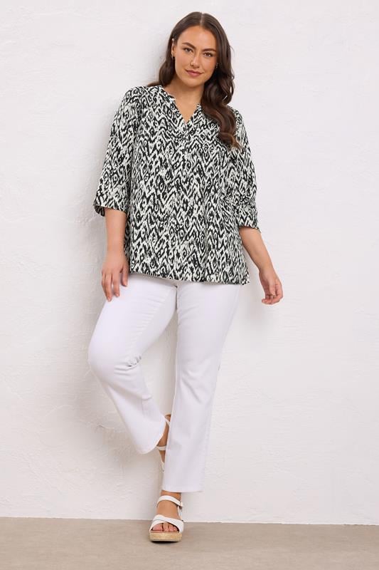Evans EVANS Curve Black Abstract Print Pleat Front Henley Top