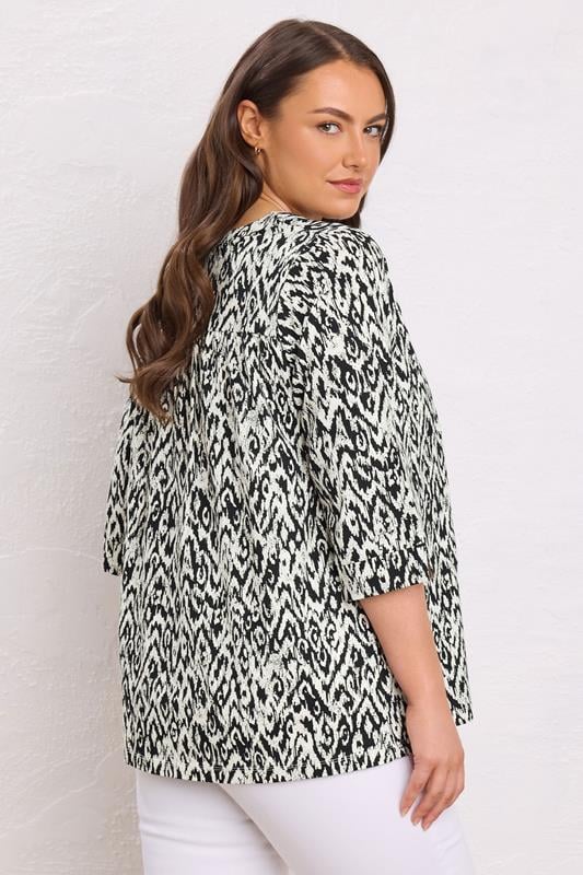 Evans EVANS Curve Black Abstract Print Pleat Front Henley Top
