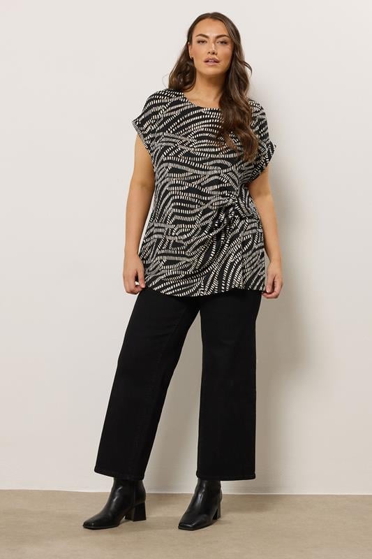 Evans EVANS Curve Black Abstract Print Tie Side Top