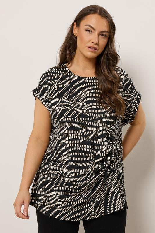 evans EVANS Curve Black Abstract Print Tie Side Top