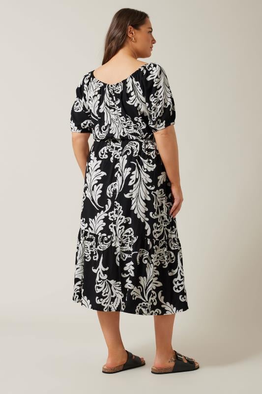 Evans EVANS Curve Black Abstract Print Tiered Midi Dress