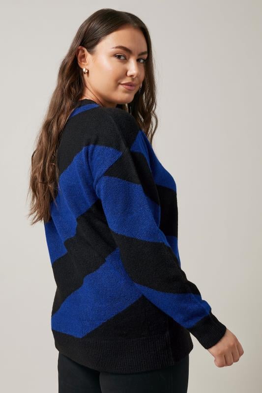 Evans EVANS Curve Black & Blue Diagonal Stripe Knitted Jumper