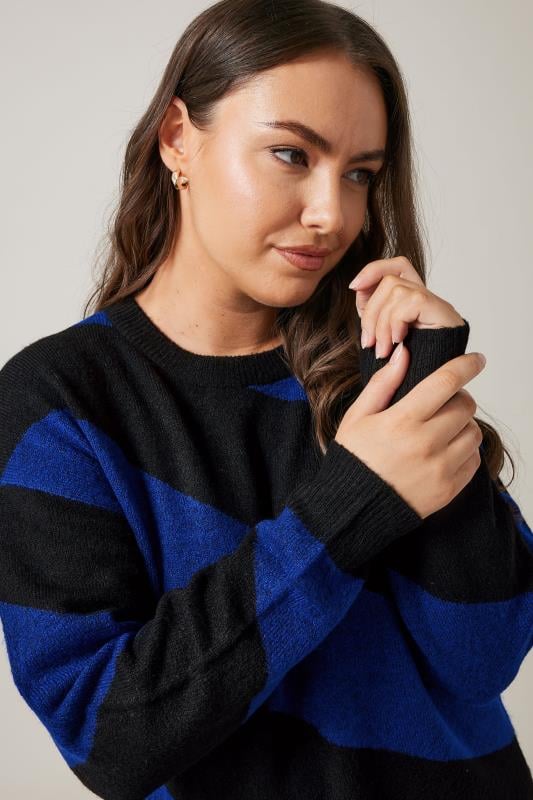 Evans EVANS Curve Black & Blue Diagonal Stripe Knitted Jumper