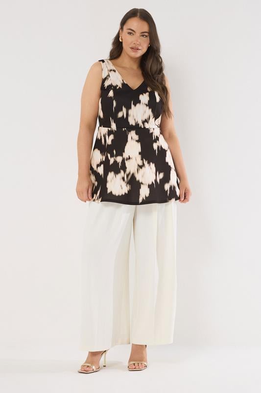 Evans EVANS Curve Black Blurred Floral Peplum Occasion Top