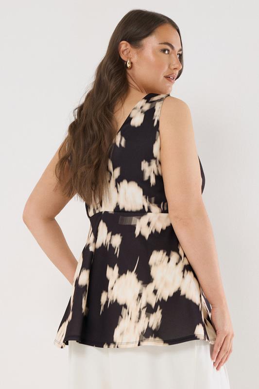 Evans EVANS Curve Black Blurred Floral Peplum Occasion Top