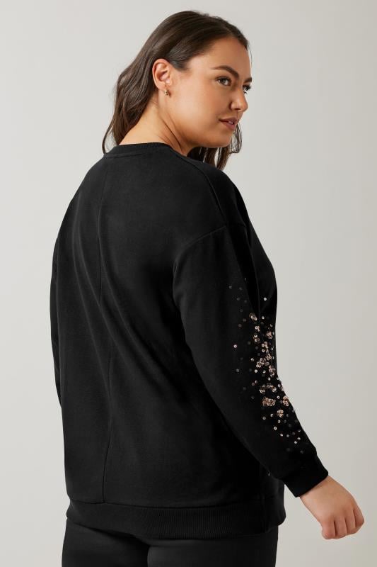 Evans EVANS Curve Black & Bronze Leopard Sequin Embellished Sweatshirt
