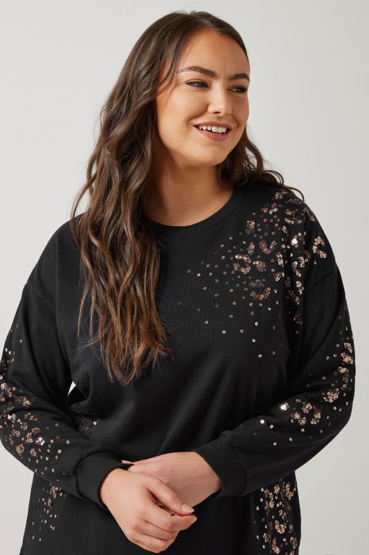 evans EVANS Curve Black & Bronze Leopard Sequin Embellished Sweatshirt
