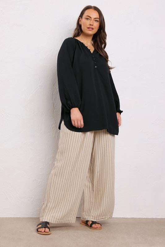 Evans EVANS Curve Black Button Front Long Sleeve Blouse