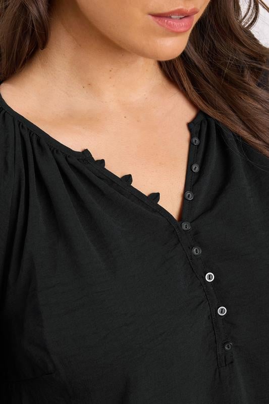 Evans EVANS Curve Black Button Front Long Sleeve Blouse