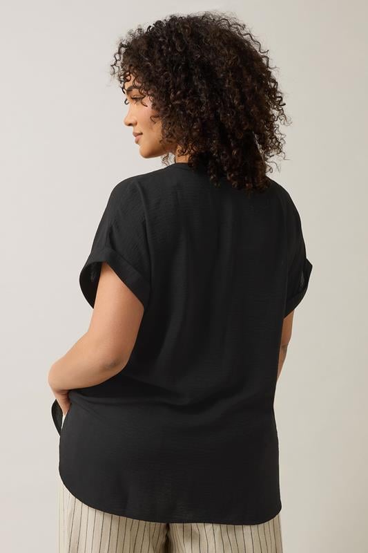 Evans EVANS Curve Black Button Front Short Sleeve Blouse