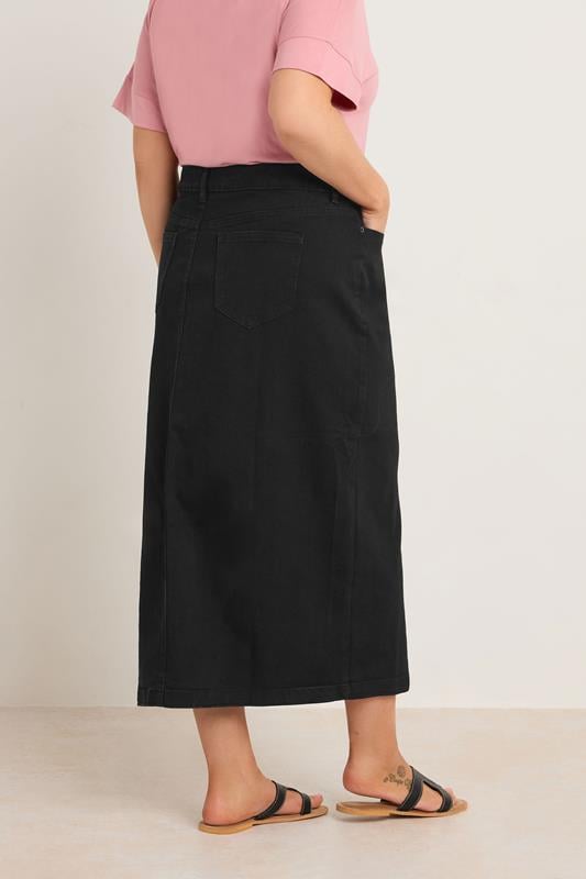 Evans EVANS Curve Black Button Through Denim Maxi Skirt