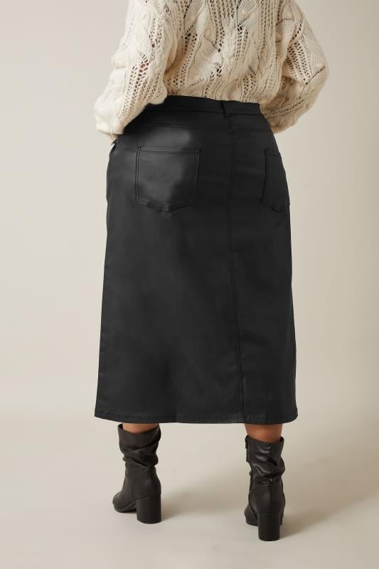 Evans EVANS Curve Black Coated Split Hem Midi Skirt