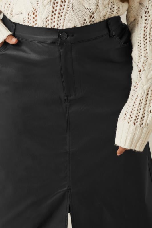 Evans EVANS Curve Black Coated Split Hem Midi Skirt