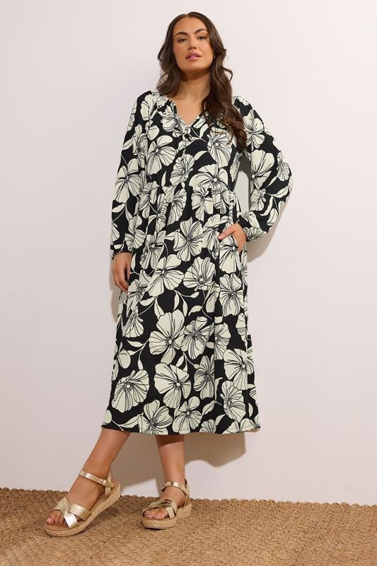 Evans EVANS Curve Black Contrast Floral Jersey Crepe Dress