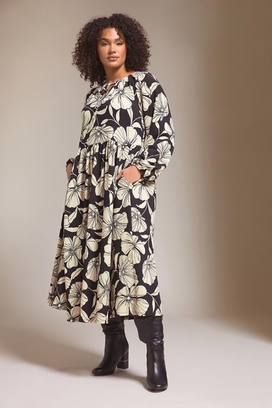 evans EVANS Curve Black Contrast Floral Jersey Crepe Dress