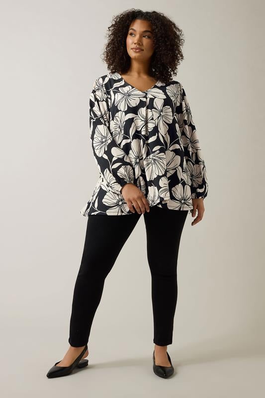 Evans EVANS Curve Black Contrast Floral Jersey Crepe Top