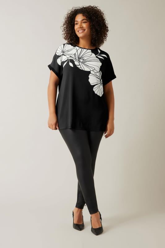 Evans EVANS Curve Black Contrast Floral Print T-Shirt