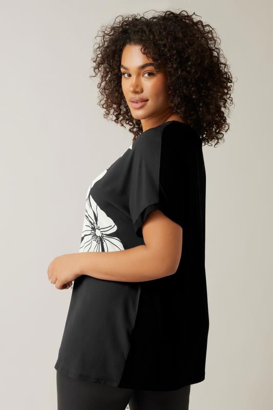 Evans EVANS Curve Black Contrast Floral Print T-Shirt