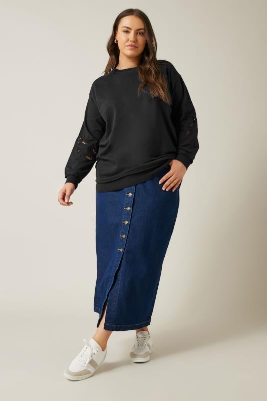 Evans EVANS Curve Black Cutwork Crew Neck Sweatshirt