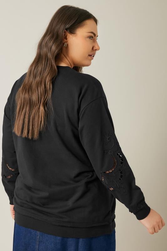 Evans EVANS Curve Black Cutwork Crew Neck Sweatshirt
