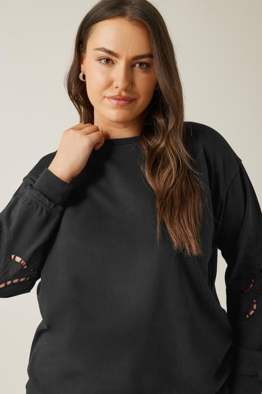 Evans EVANS Curve Black Cutwork Crew Neck Sweatshirt