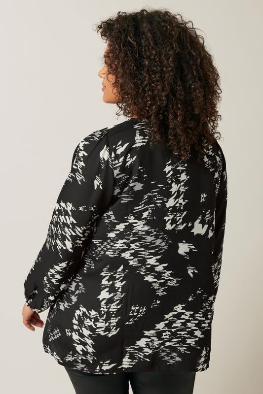 Evans EVANS Curve Black Dogtooth Print Pintuck Blouse