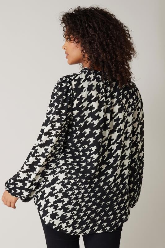 Evans EVANS Curve Black Dogtooth Print Tie Neck Blouse