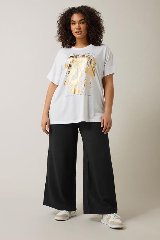 Evans EVANS Curve Black Elasticated Waist Wide Leg Trousers