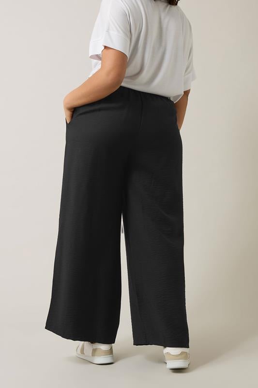 Evans EVANS Curve Black Elasticated Waist Wide Leg Trousers