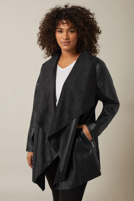 evans EVANS Curve Black Faux Leather Waterfall Jacket