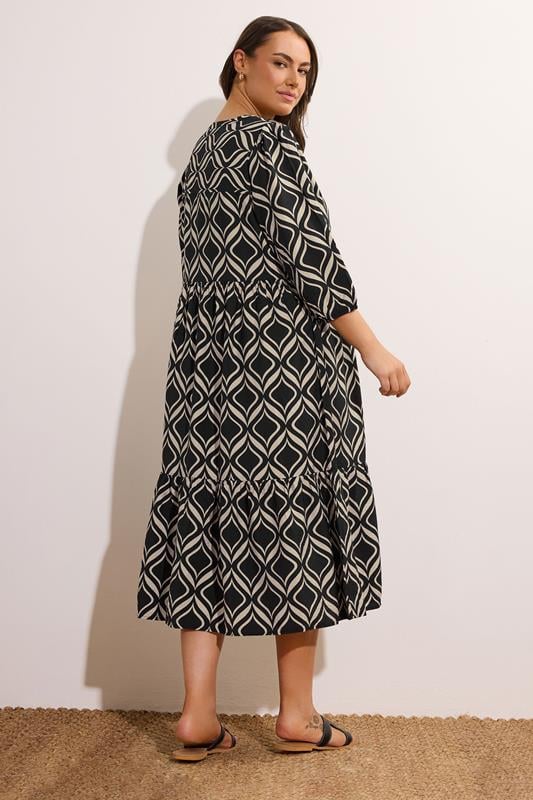 Evans EVANS Curve Black Geometric Print Tiered Midi Dress