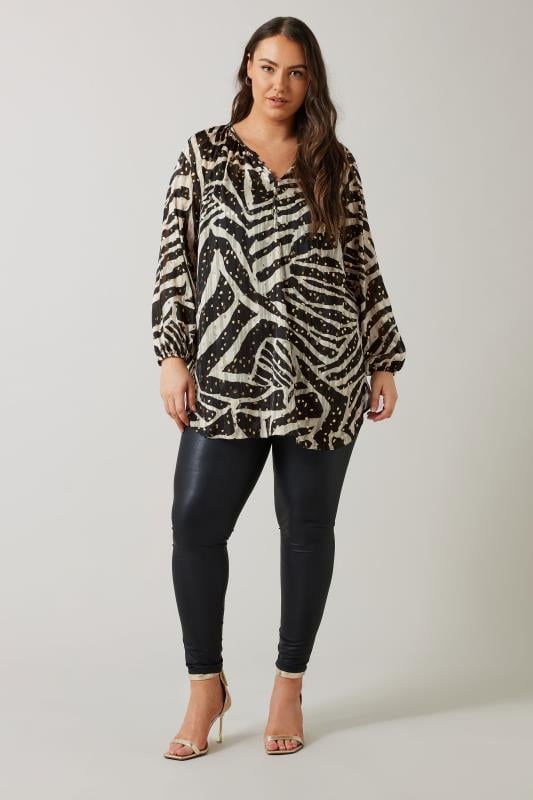 Evans EVANS Curve Black & Gold Metallic Zebra Print Blouse