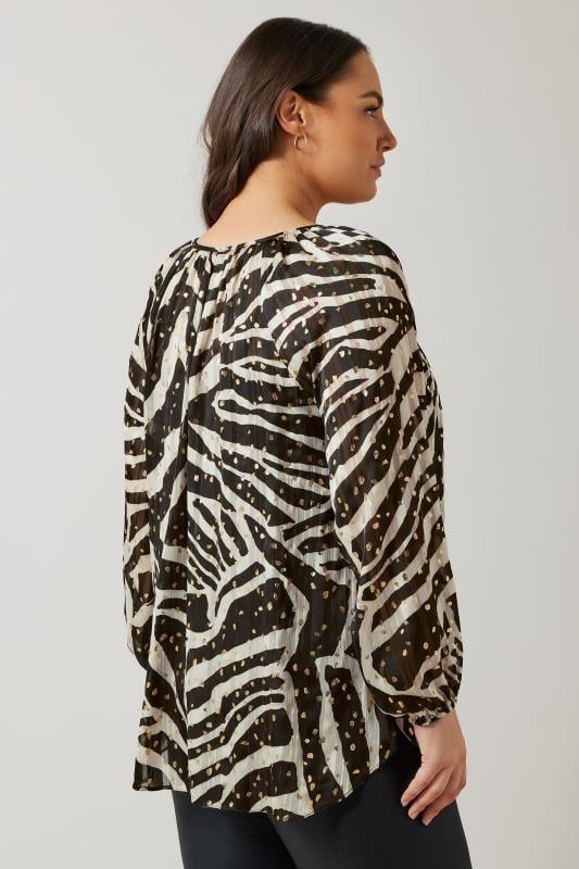 Evans EVANS Curve Black & Gold Metallic Zebra Print Blouse