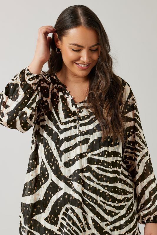 Evans EVANS Curve Black & Gold Metallic Zebra Print Blouse