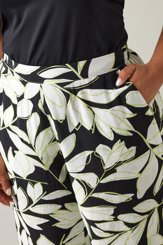 Evans EVANS Curve Black Leaf Print Cropped Pocket Culottes