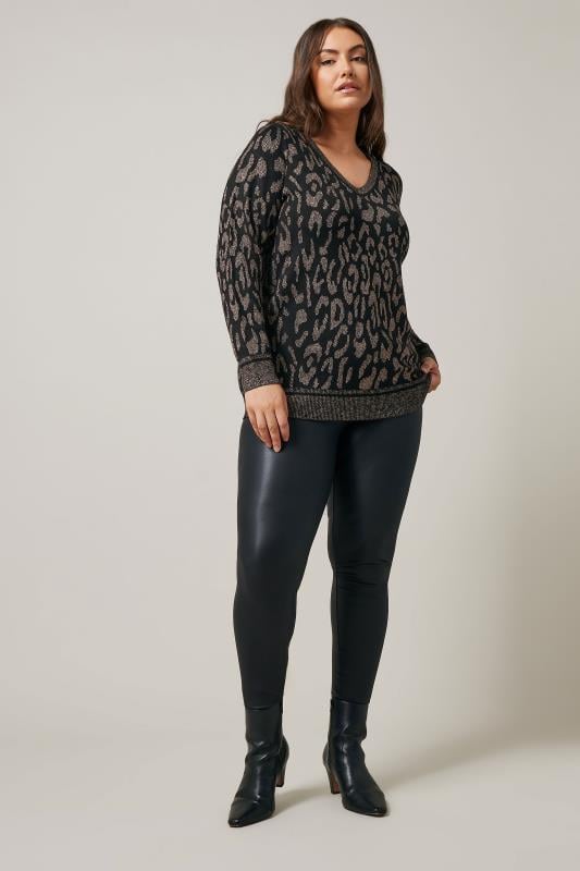 Evans EVANS Curve Black Leopard Print Metallic Knitted Jumper