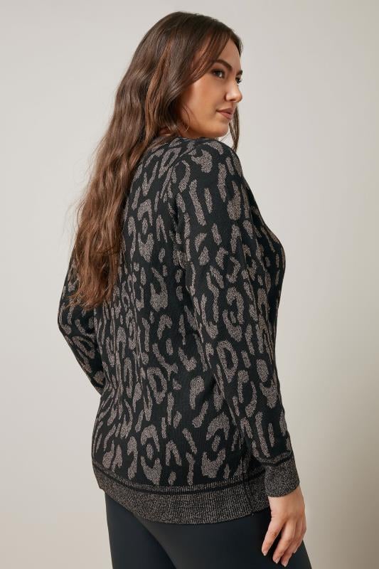 Evans EVANS Curve Black Leopard Print Metallic Knitted Jumper
