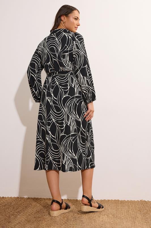 Evans EVANS Curve Black Linear Print Belted Shirt Dress