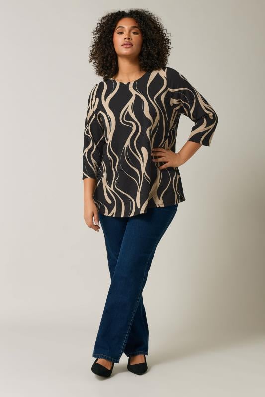 Evans EVANS Curve Black Linear Print Jersey Crepe Top