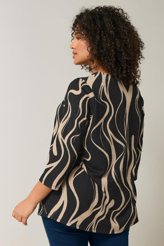 Evans EVANS Curve Black Linear Print Jersey Crepe Top
