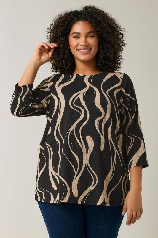 evans EVANS Curve Black Linear Print Jersey Crepe Top