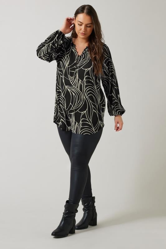 Evans EVANS Curve Black Linear Print Long Sleeve Blouse