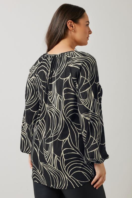Evans EVANS Curve Black Linear Print Long Sleeve Blouse