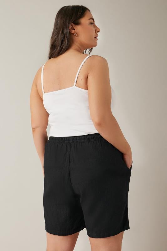 Evans EVANS Curve Black Linen Drawstring Tie Shorts